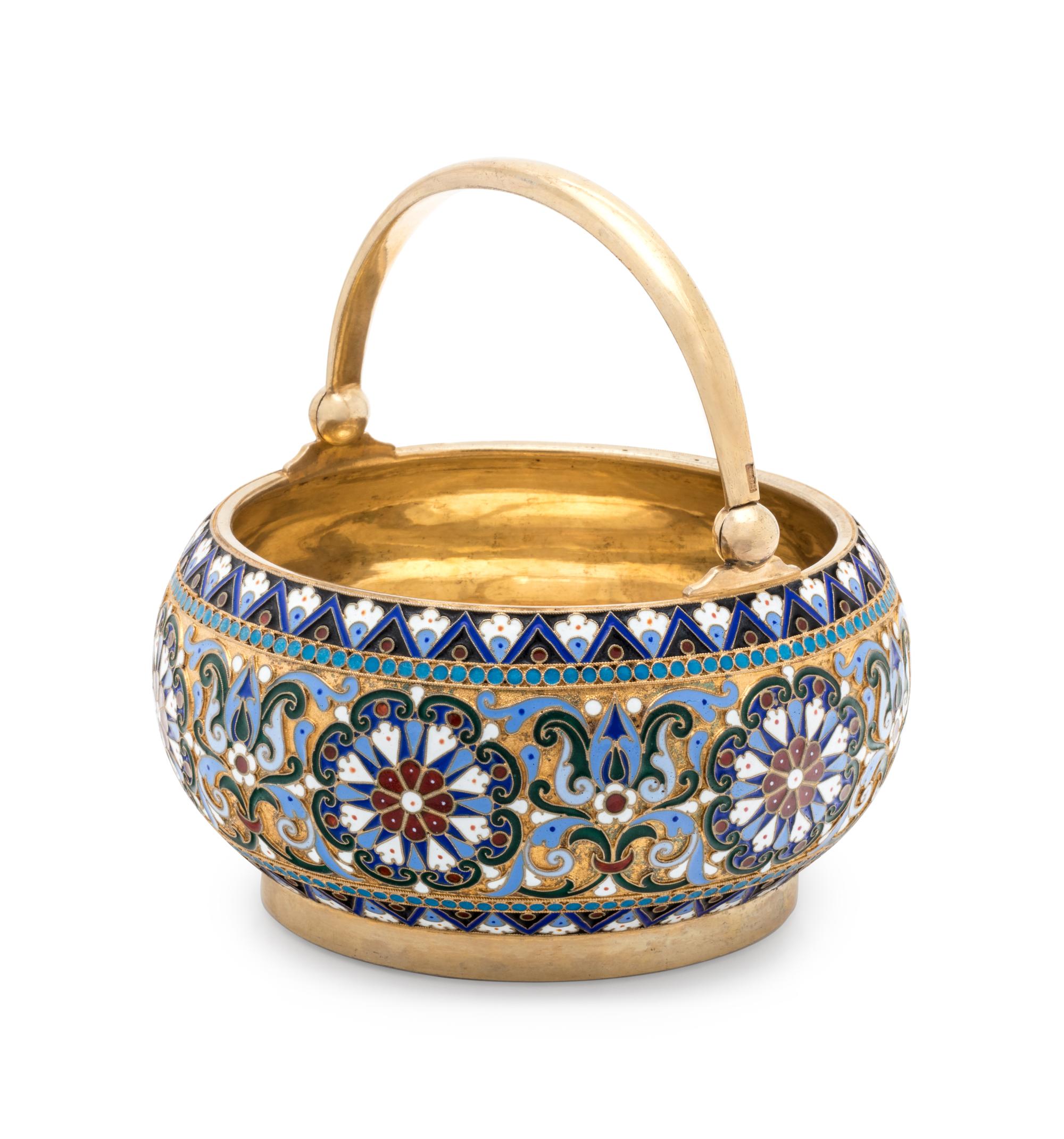 A Russian Silver-Gilt and Enamel Sugar Bowl