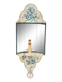 A Pair of Painted Tole and Mirror Wall Sconces
