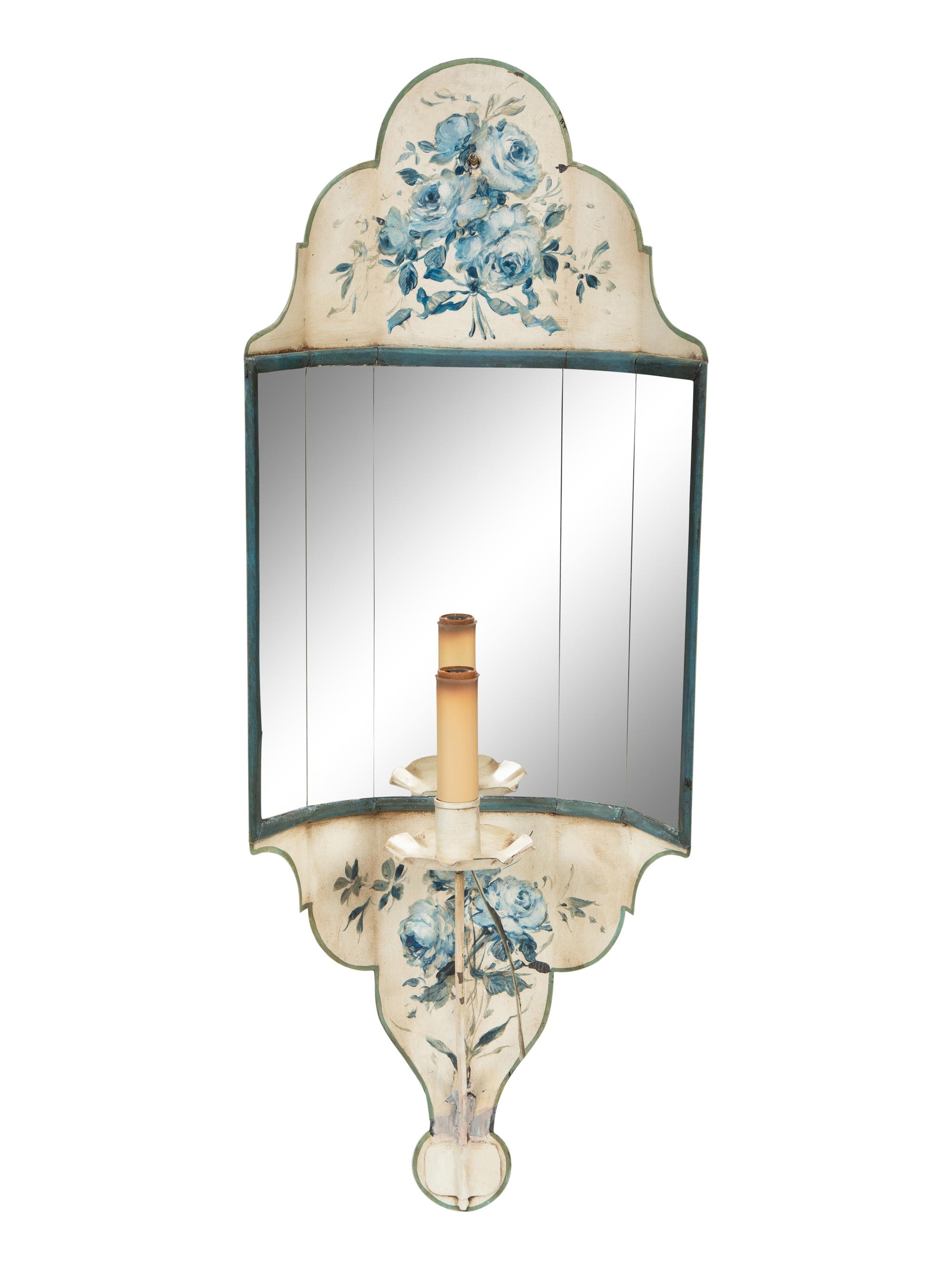 A Pair of Painted Tole and Mirror Wall Sconces