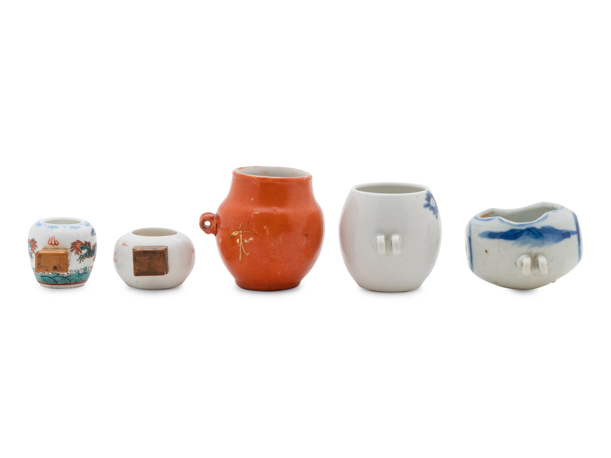 Five Chinese Porcelain Bird Feeders
