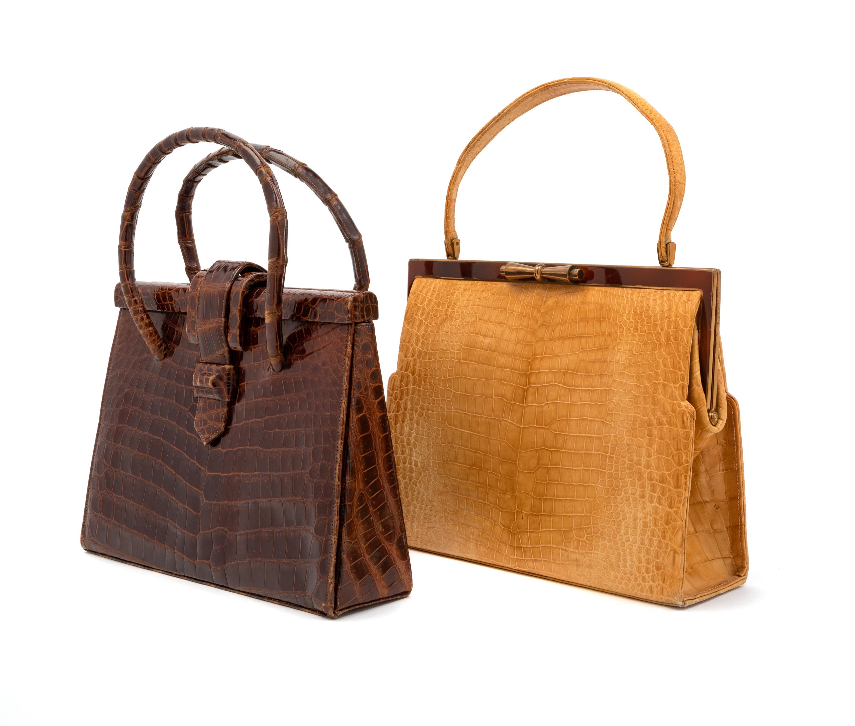 Two Vintage Crocodile Leather Handbags, 1960-80s