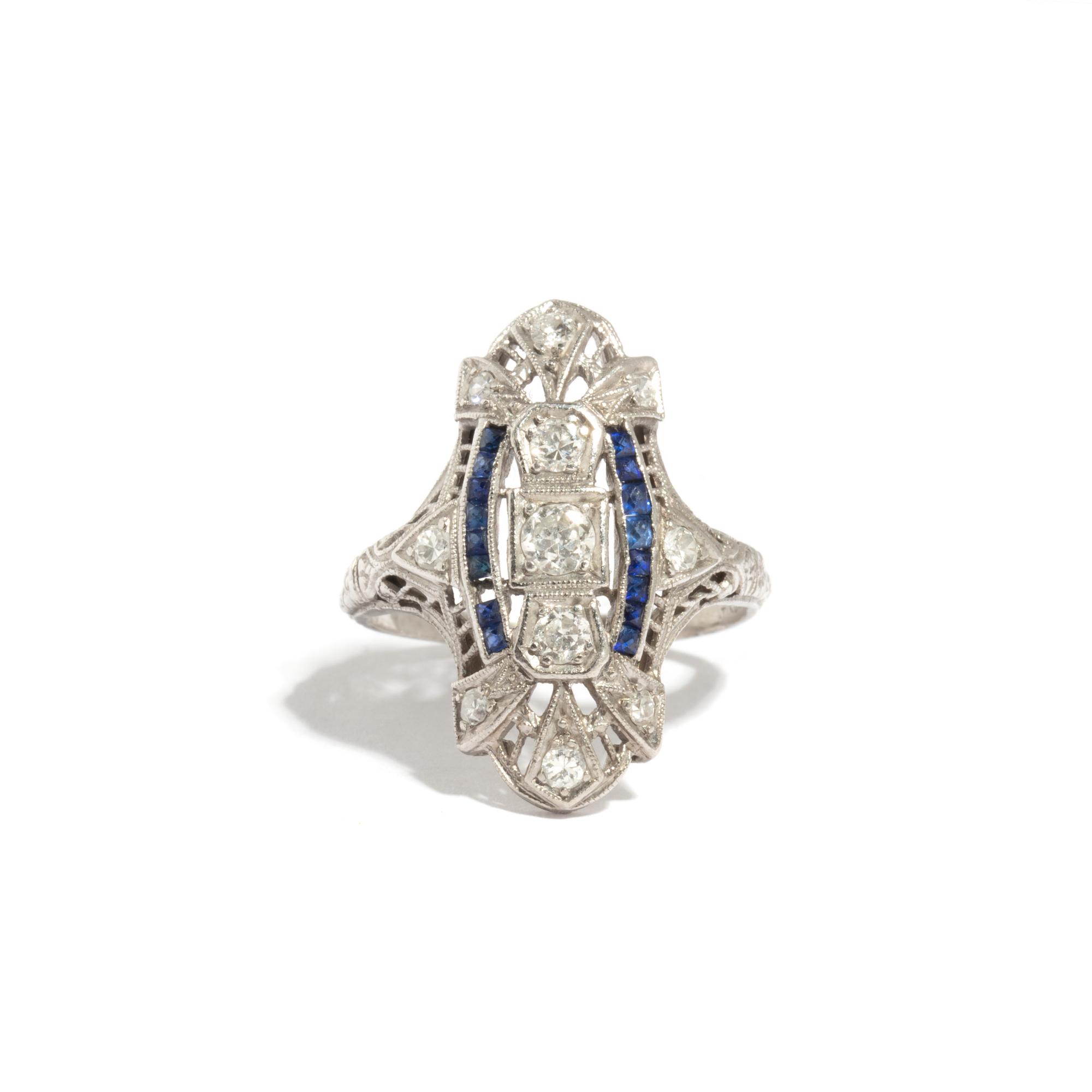 PLATINUM, DIAMOND, AND SAPPHIRE RING
