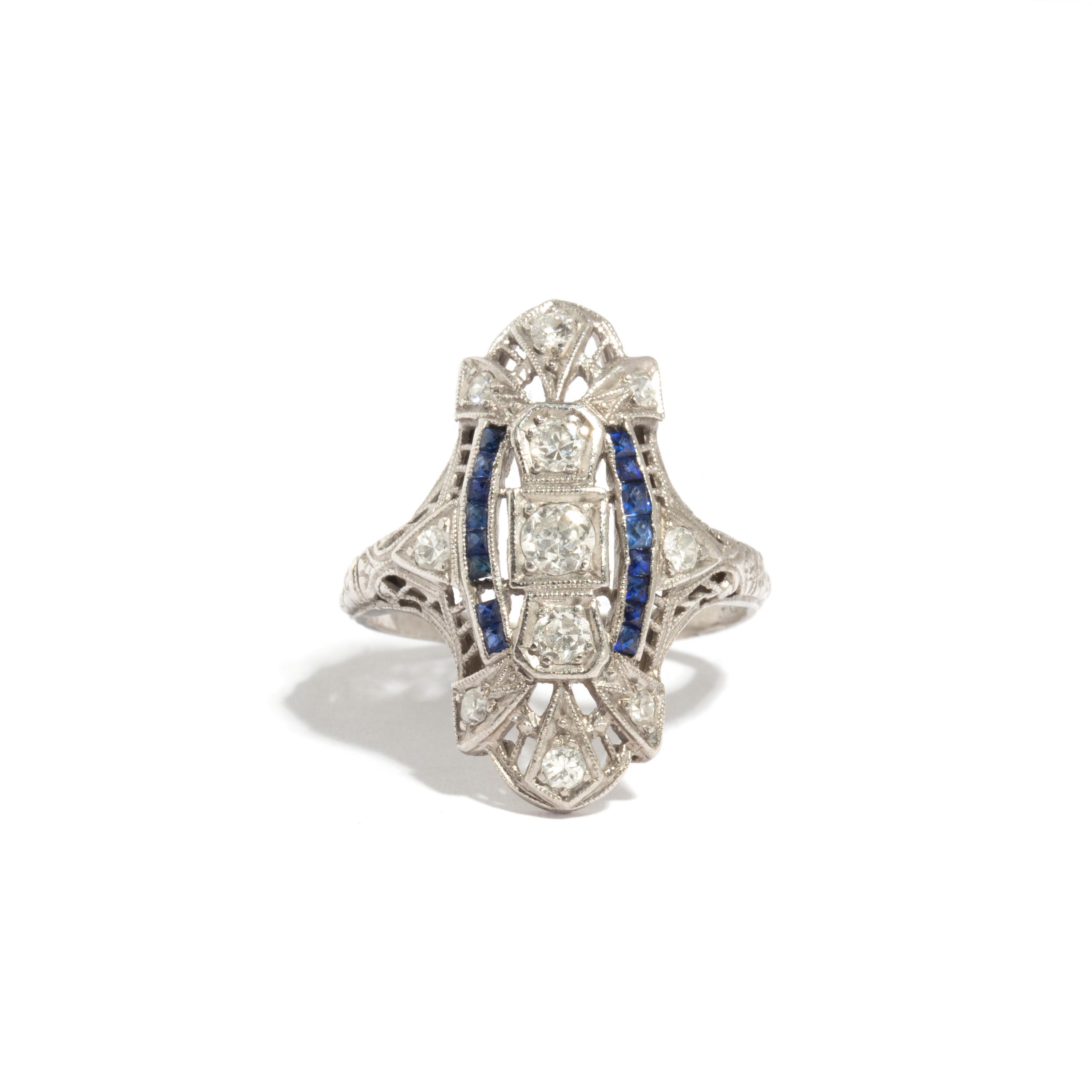 PLATINUM, DIAMOND, AND SAPPHIRE RING