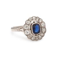 PLATINUM, SAPPHIRE AND DIAMOND RING