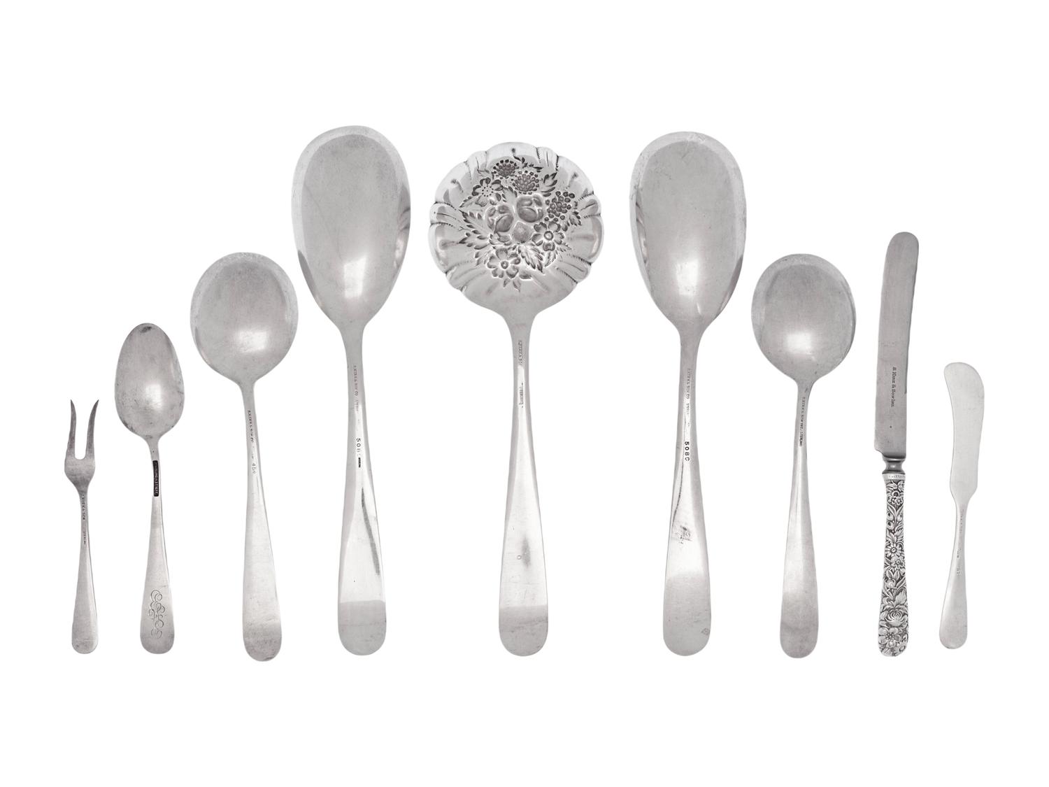 A Collection of American Silver ' Repoussé' Pattern Flatware Articles