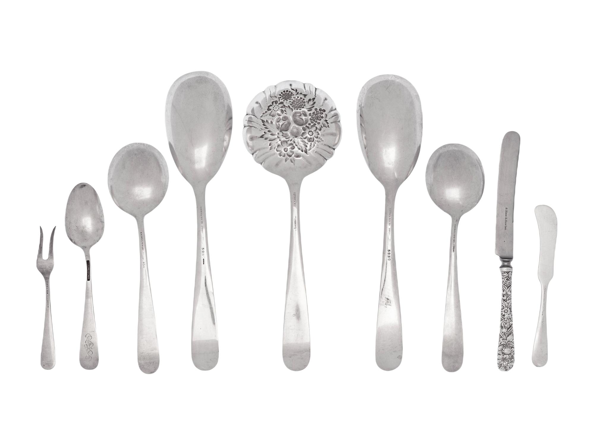 A Collection of American Silver ' Repoussé' Pattern Flatware Articles