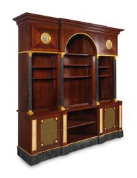 APPROVED FOR DONATION A Neoclassical Style Gilt Metal Mounted Mahogany and Faux Marble Illuminated Bookcase