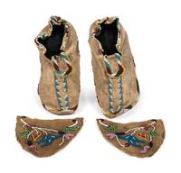 Apache Beaded Hide Moccasins PLUS A Pair of Plateau Vamps