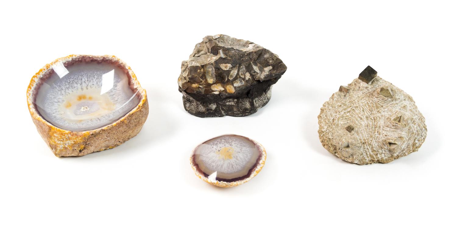 A Set of Four Geodes Width of largest 4 3/4 inches.