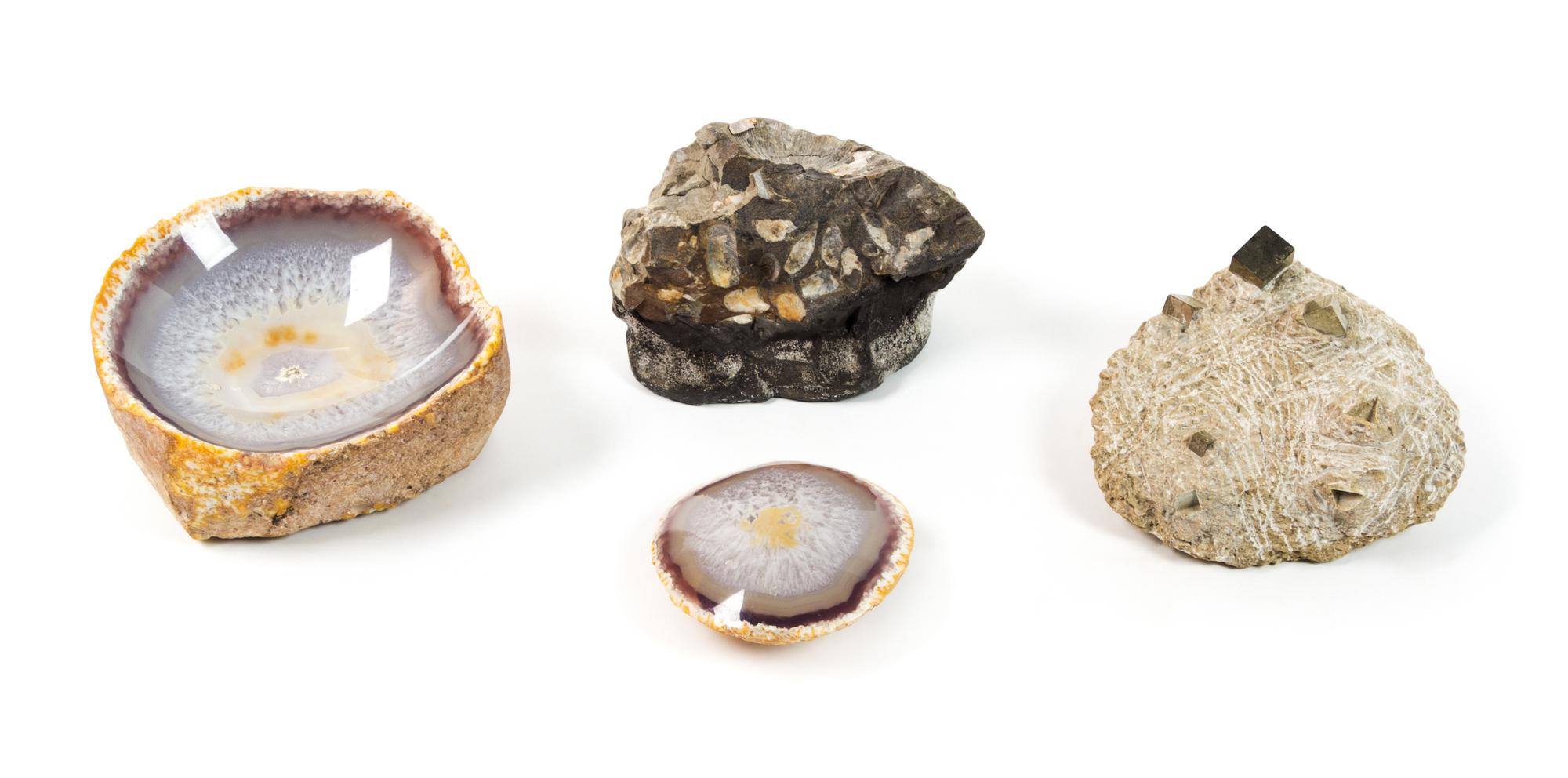 A Set of Four Geodes Width of largest 4 3/4 inches.