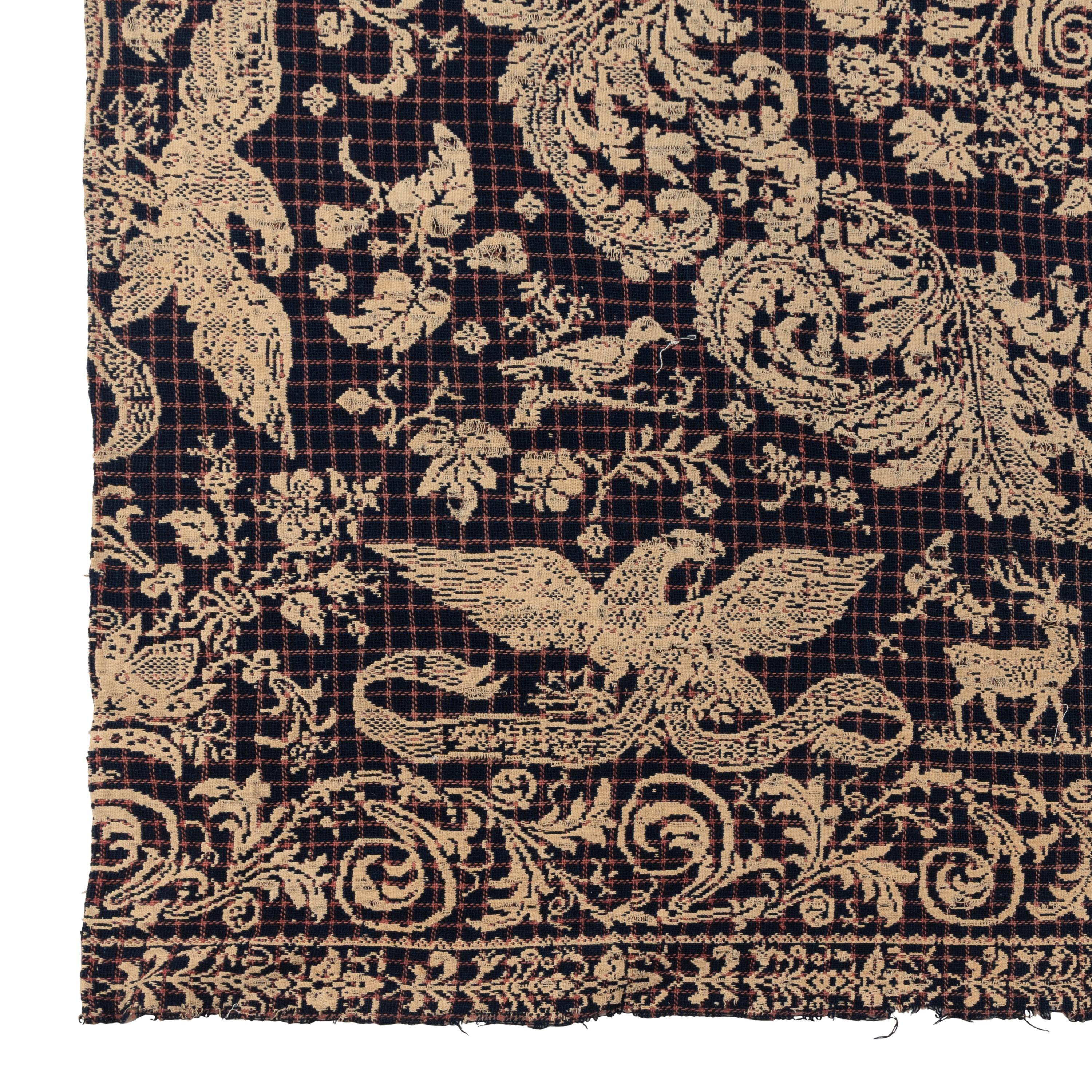 A Jacquard Woven Cotton and Wool Coverlet