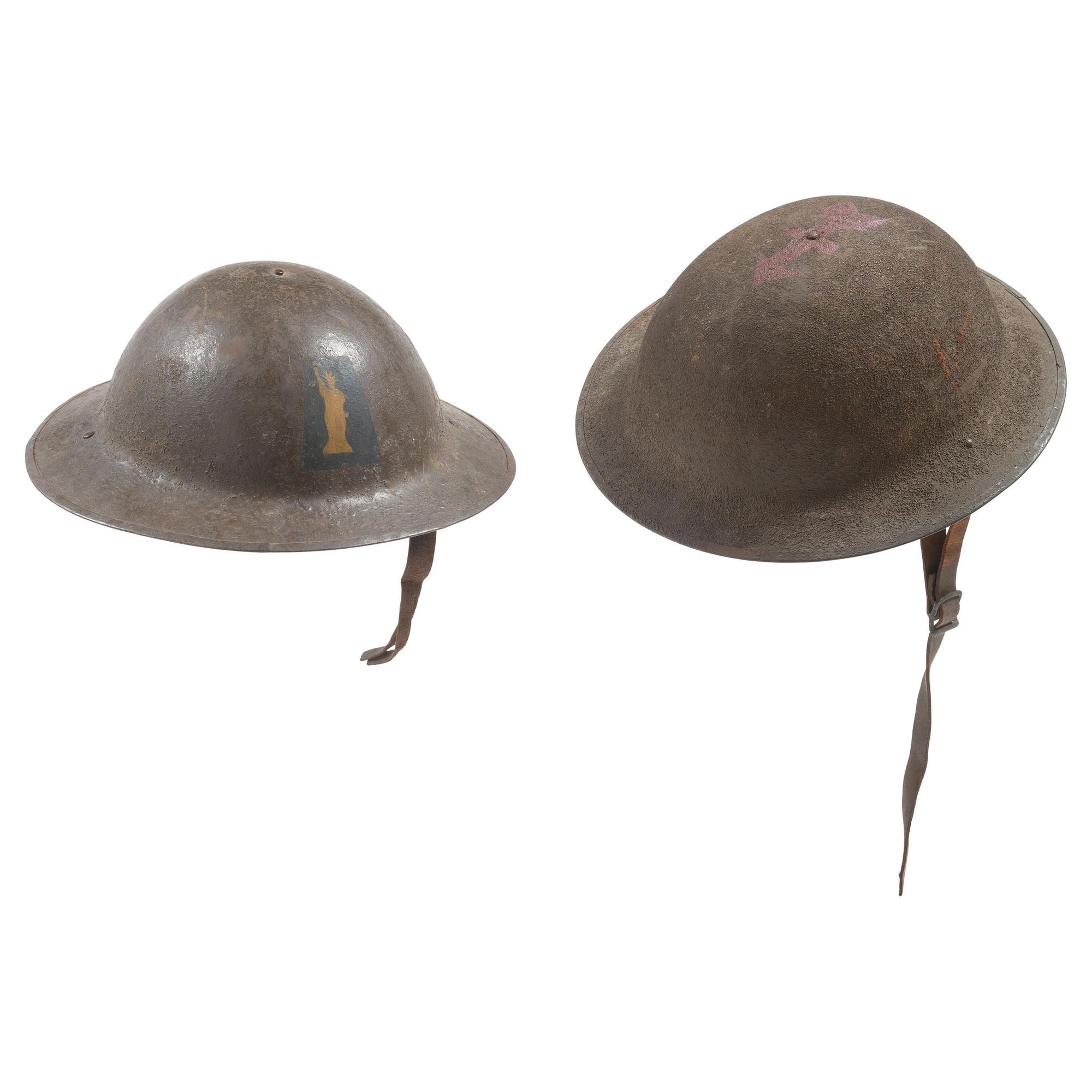 Group of Two Painted M1917 Helmets: Including 77th Infantry Division, 32nd Infantry Division