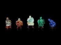 Nine Chinese Carved Hardstone Snuff Bottles