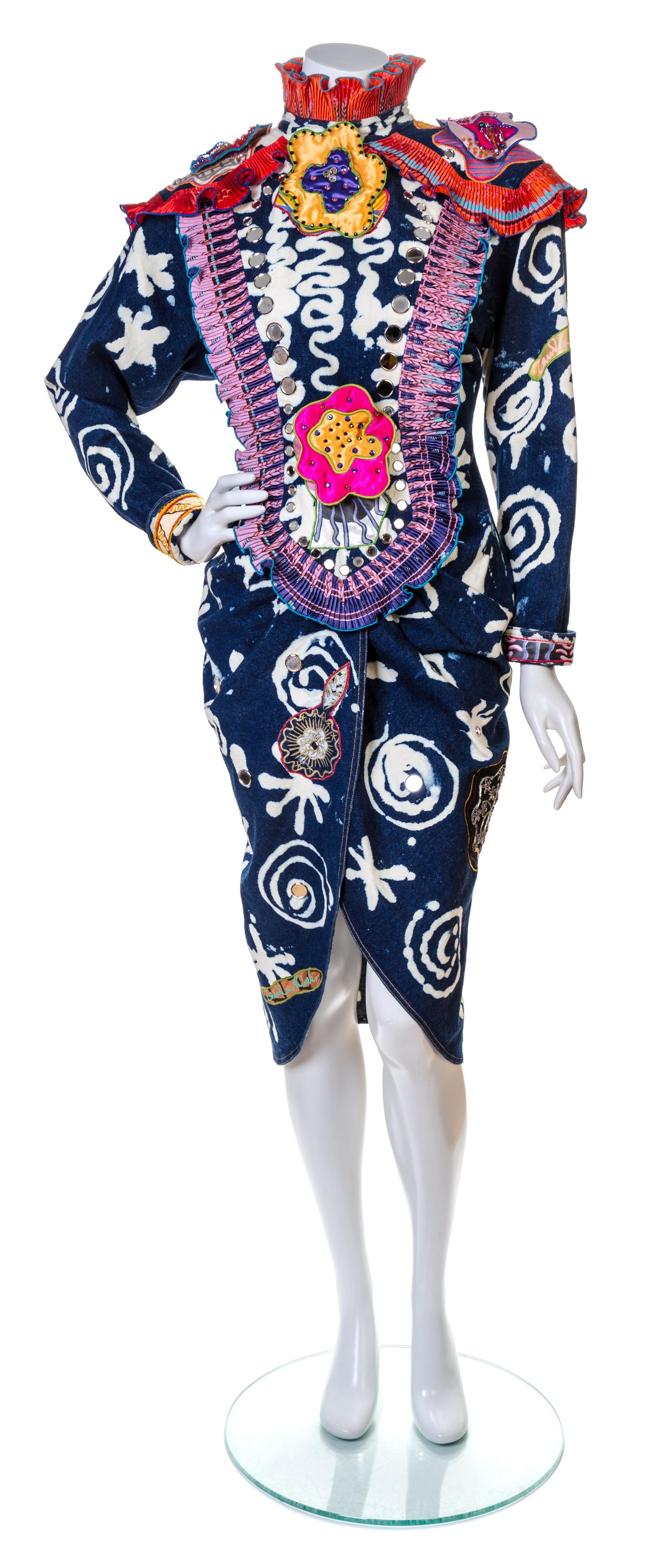 A Zandra Rhodes Denim Print Dress, Size 8.