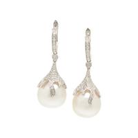 WHITE GOLD, CULTURED SOUTH SEA PEARL, AND DIAMOND EARRINGS