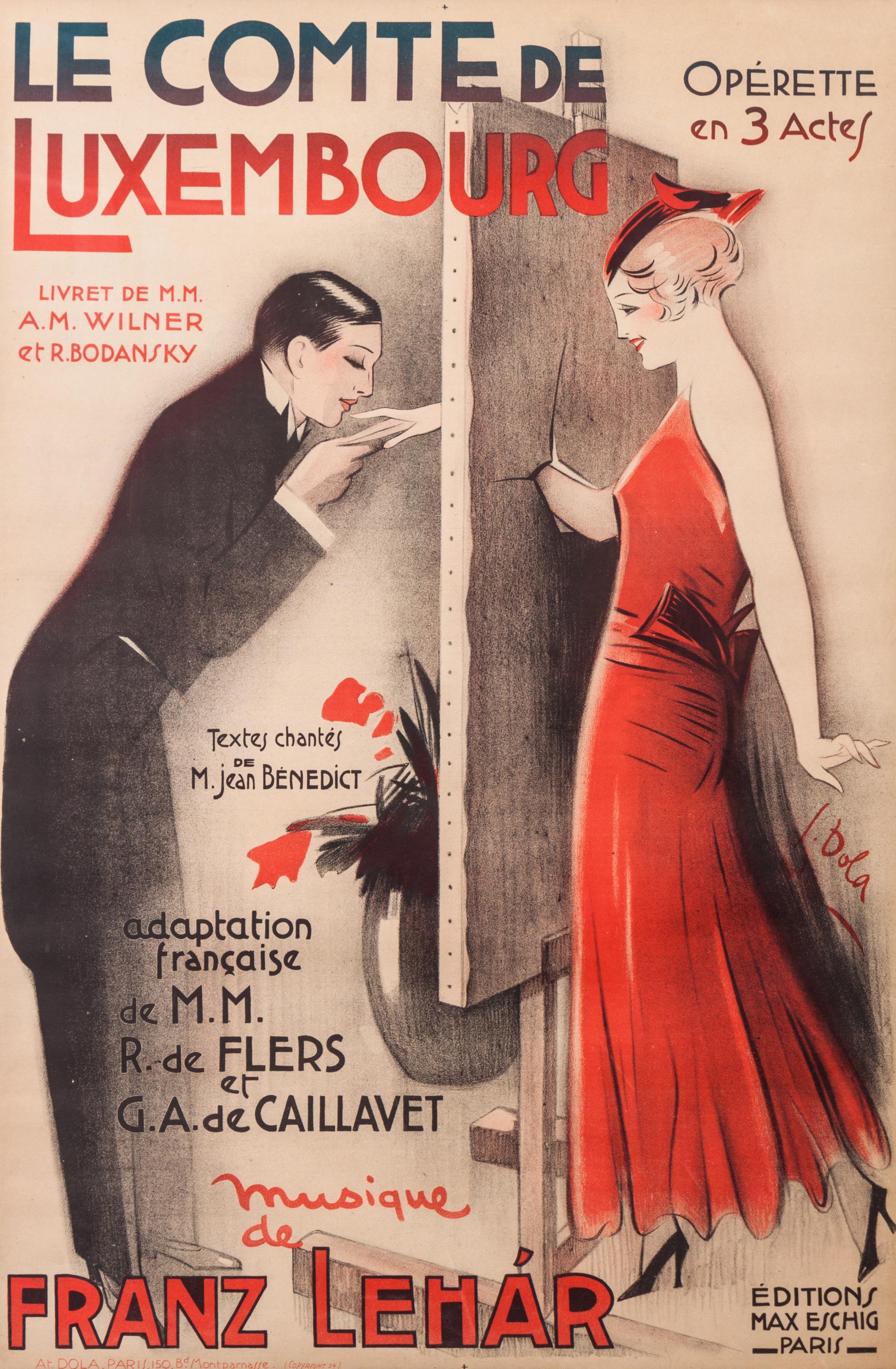 A Vintage Poster of Franz Lehar's Le Comte de Luxemburg Opera 46 1/4 x 36 3/4 inches — CIRCA 1934