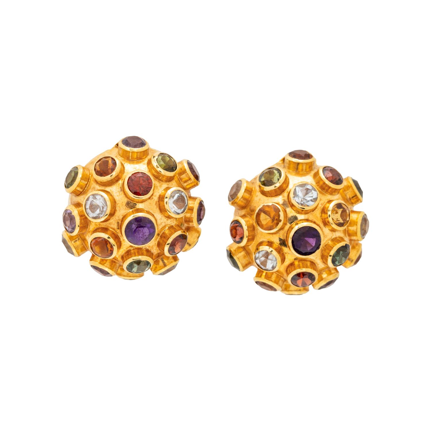 YELLOW GOLD AND MULTIGEM 'SPUTNIK' DEMI PARURE