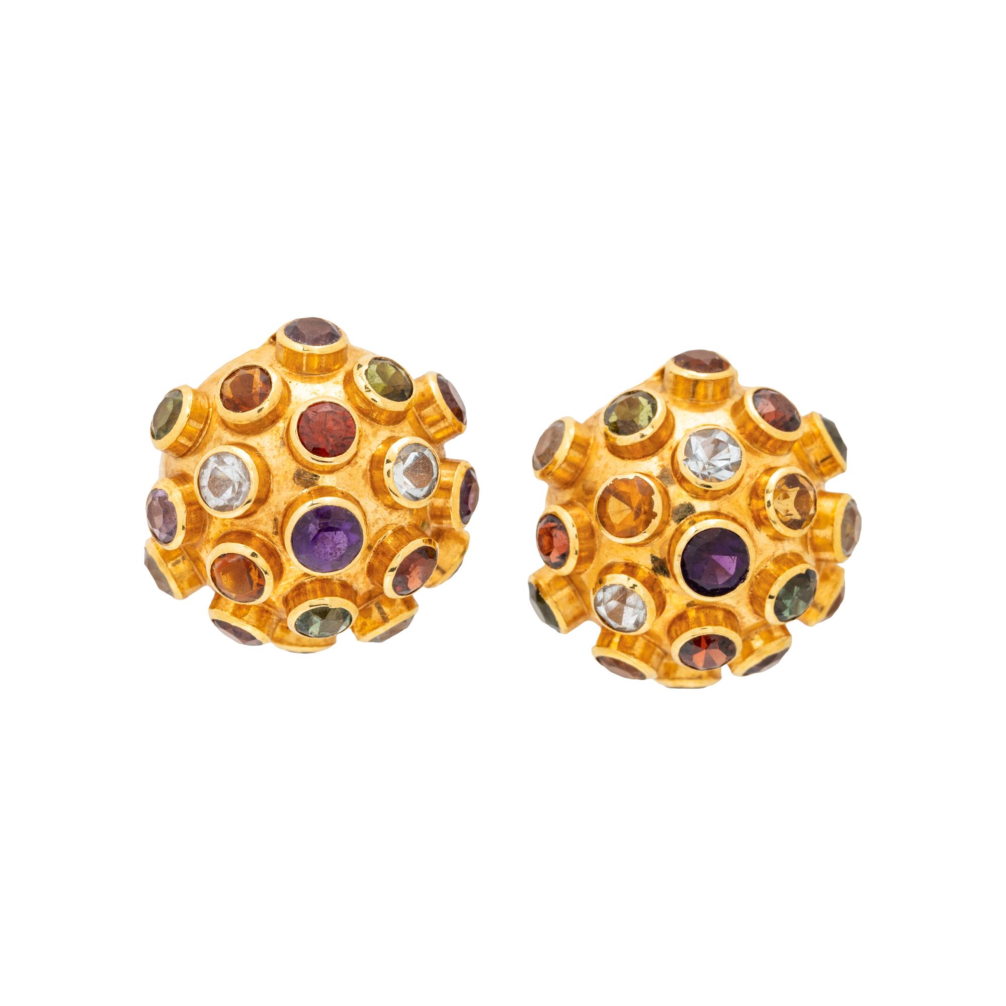 YELLOW GOLD AND MULTIGEM 'SPUTNIK' DEMI PARURE