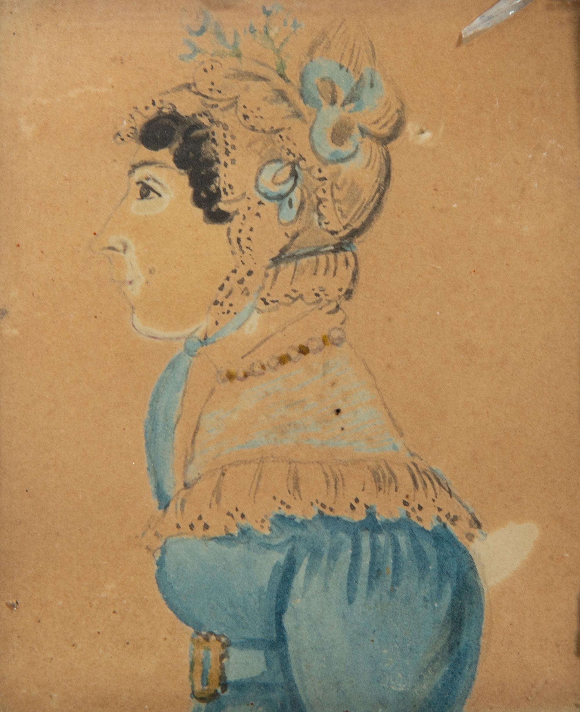 A Group of Two Portrait Miniatures and Two Silhouette Pictures