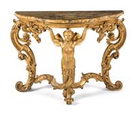 An Italian Rococo Style Giltwood and Giallo Antico Marble-Top Console Table