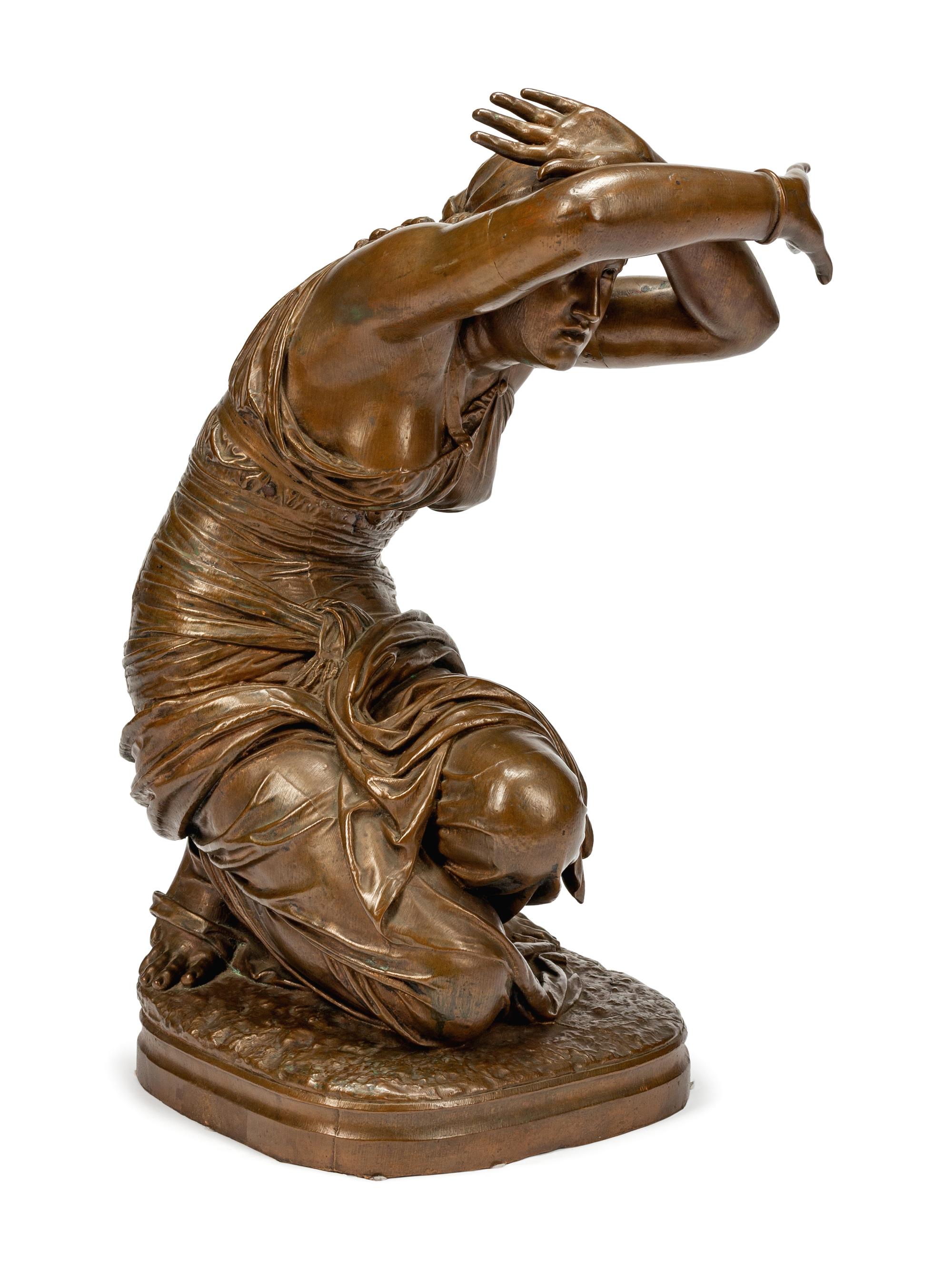 A Large Continental Bronze Figure of a Kneeling Woman