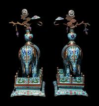 A Pair of Chinese Cloisonné Enamel Figures of Caparisoned Elephants