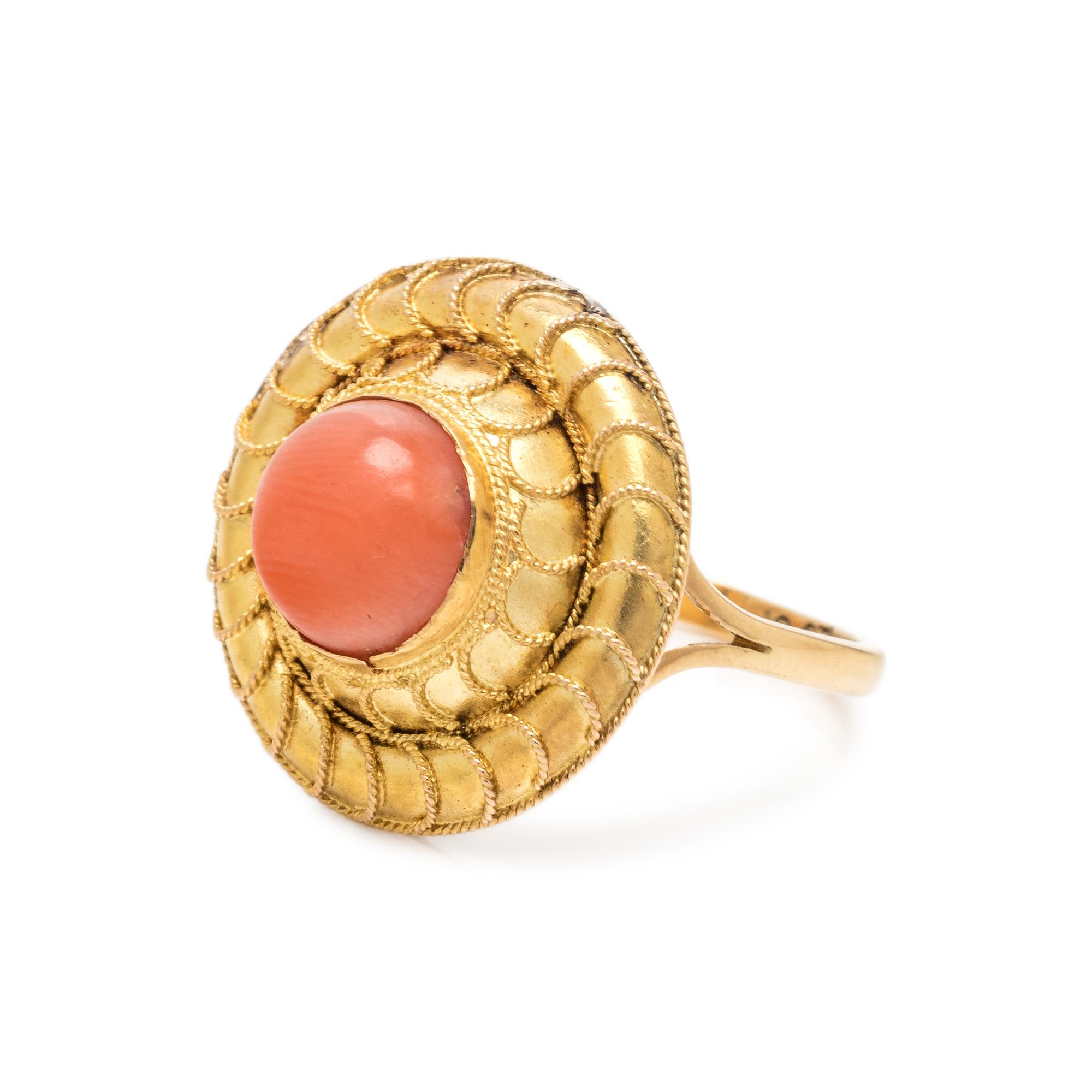 ANTIQUE, YELLOW GOLD AND CORAL RING