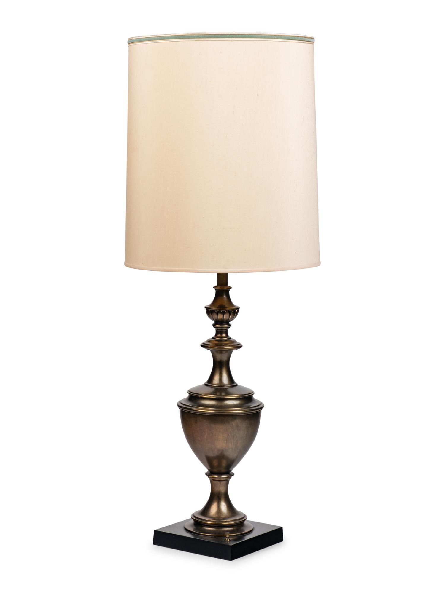A Patinated Brass Urn-Form Table Lamp