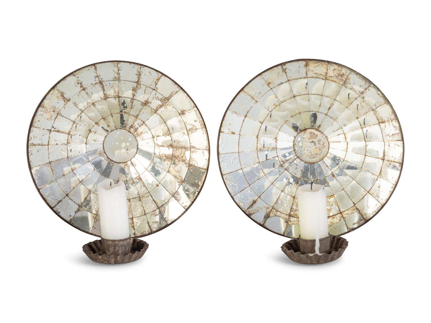 A Pair of Mirrored Tin Candle Wall Sconces