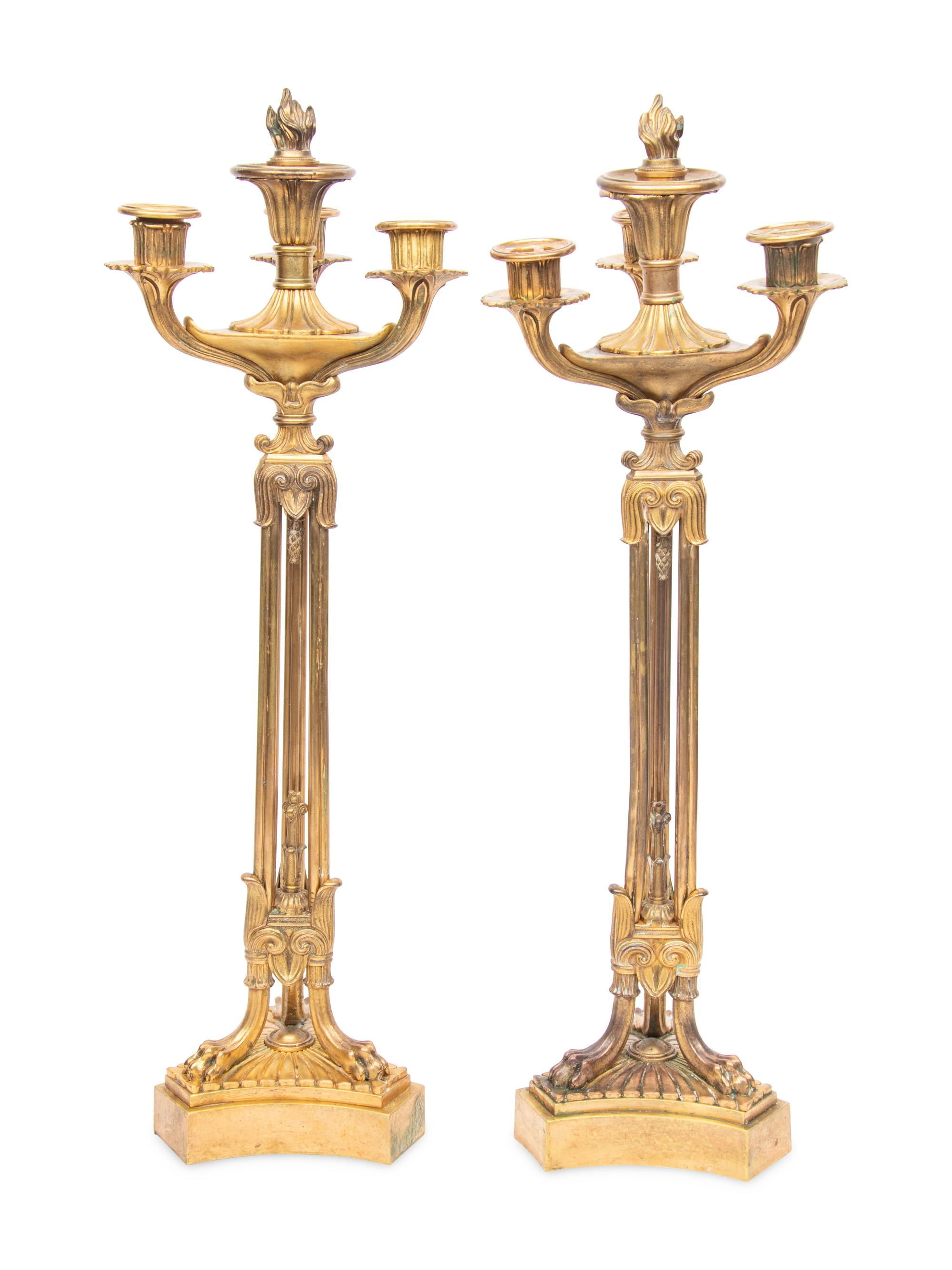 A Pair of French Gilt Bronze Four-Light Candelabra