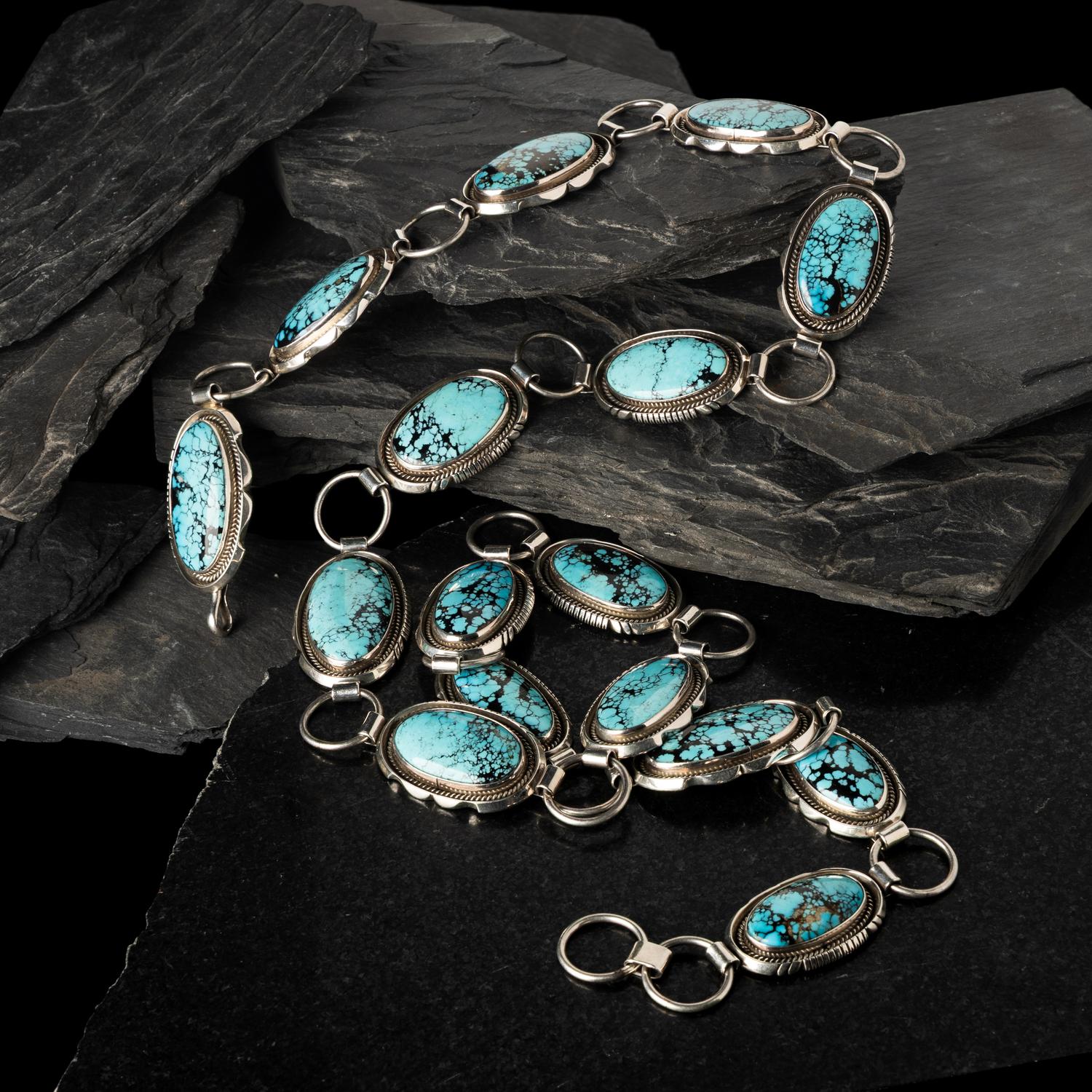 Nancy Custer (Diné, 20th century) — Sterling Silver and Turquoise Link Concha Belt