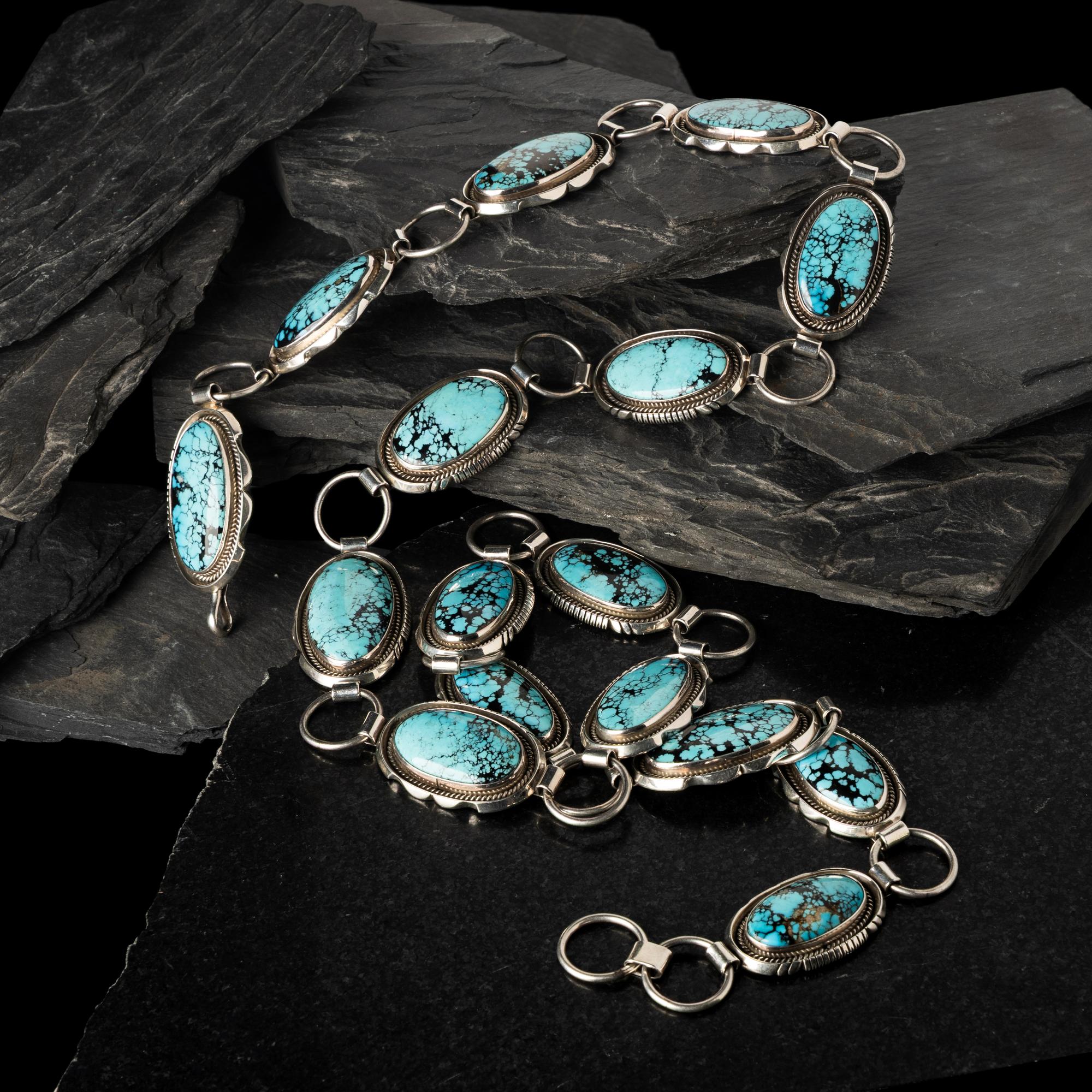 Nancy Custer (Diné, 20th century) — Sterling Silver and Turquoise Link Concha Belt