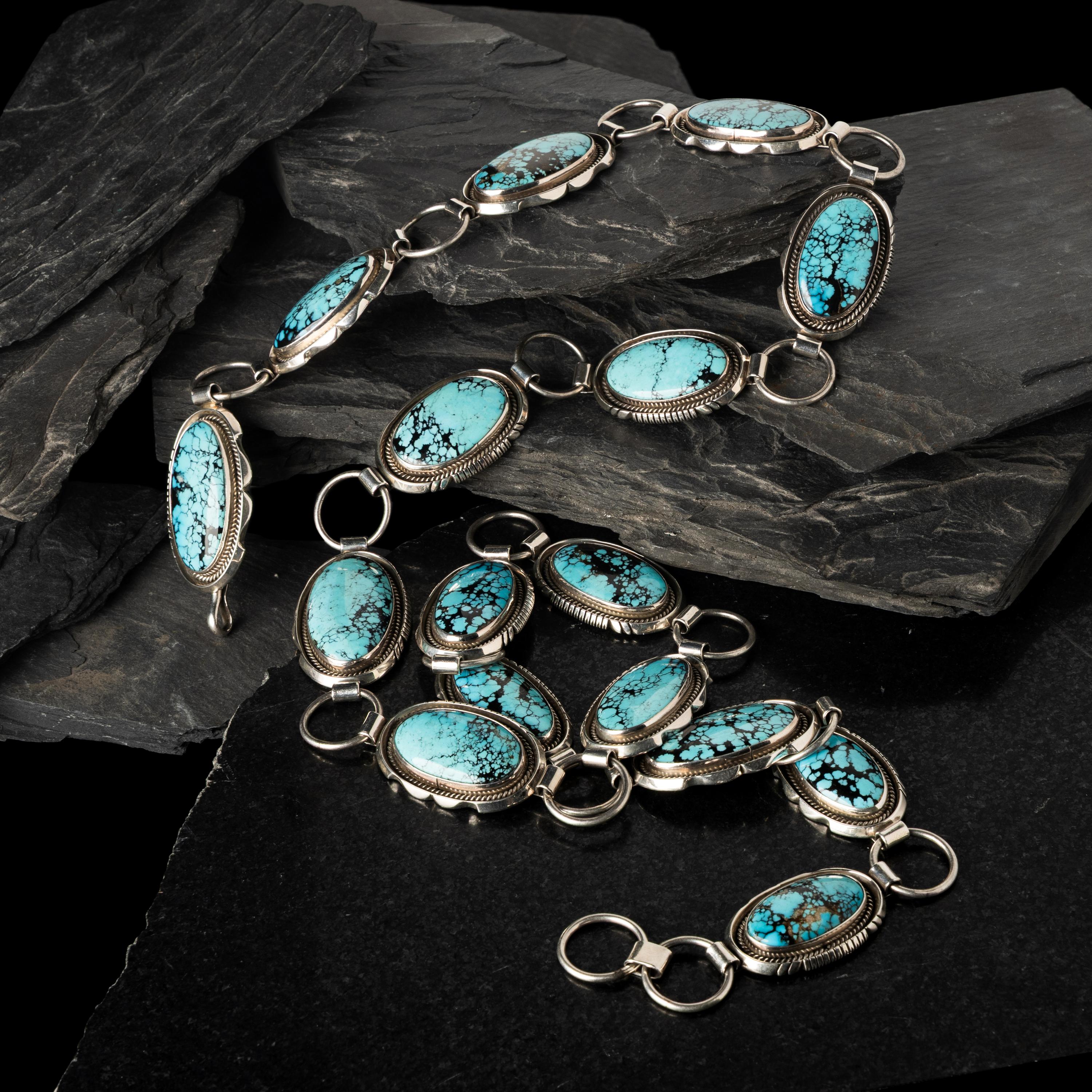 Nancy Custer (Diné, 20th century) — Sterling Silver and Turquoise Link Concha Belt