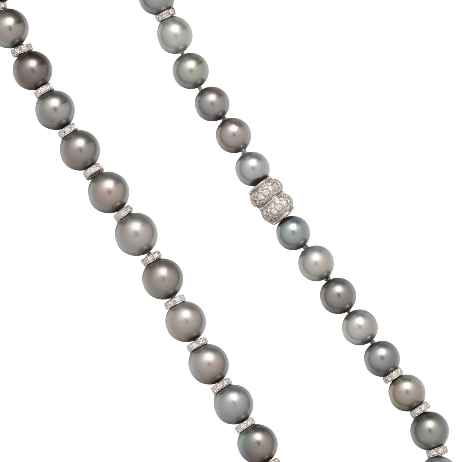 CULTURED TAHITIAN PEARL AND DIAMOND NECKLACE