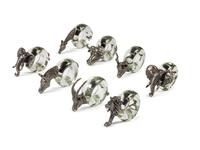 A Set of Eight Ngwenya Glass and Pewter Animal-Form Napkin Rings