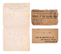 [AFRICAN AMERICANA]. Recruitment letter with cover seeking "Active, Wide Awake Colored Agents...in every county in the U.S." to sell "Heroes of the Colored Race." Cleveland, Ohio, 4 December 1884.