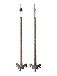 A Pair of Continental Neoclassical Style Silver-Plate Floor Lamps
