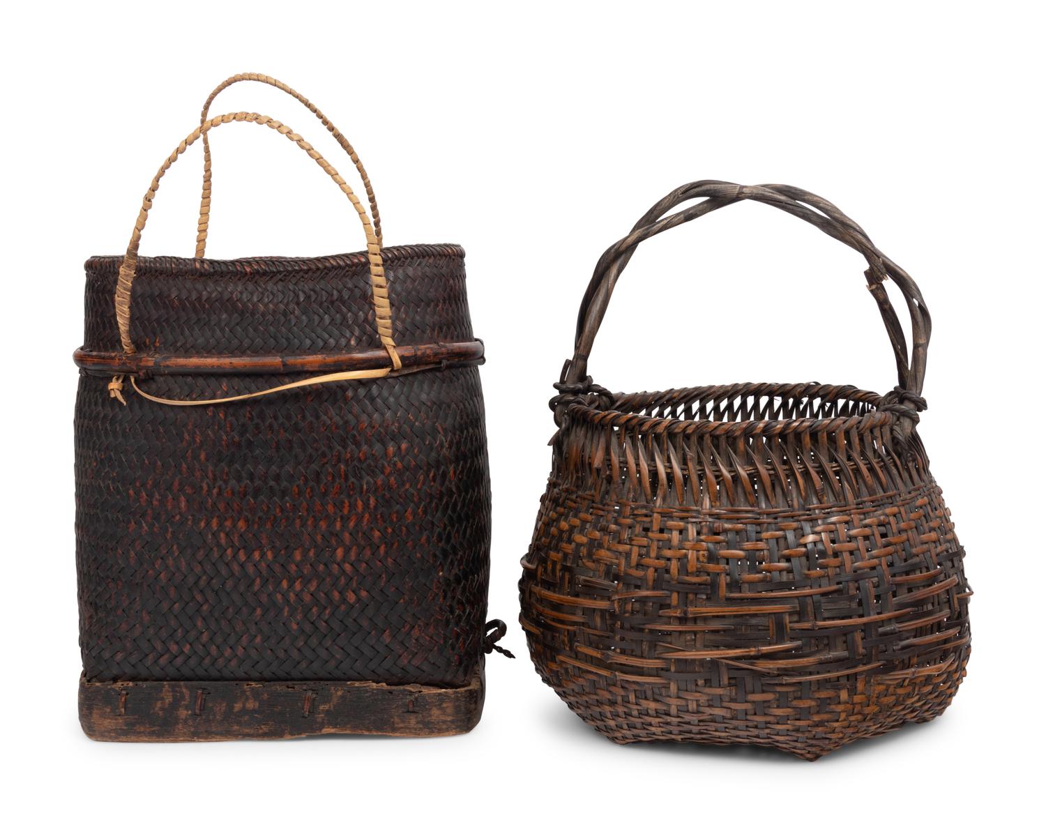 Two Large Japanese Ikebana Bamboo Flower Arranging Baskets