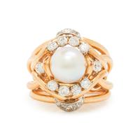 CULTURED PEARL AND DIAMOND RING