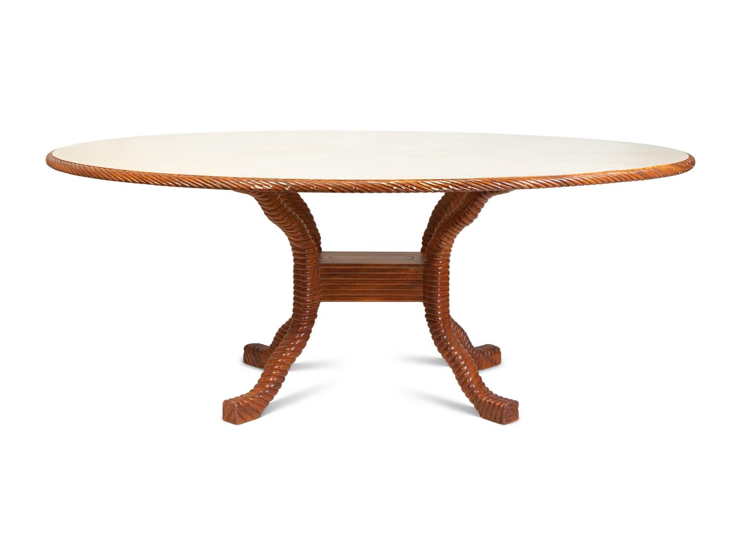 An Italian Faux-Painted and Rope Carved Dining Table — 20TH CENTURY