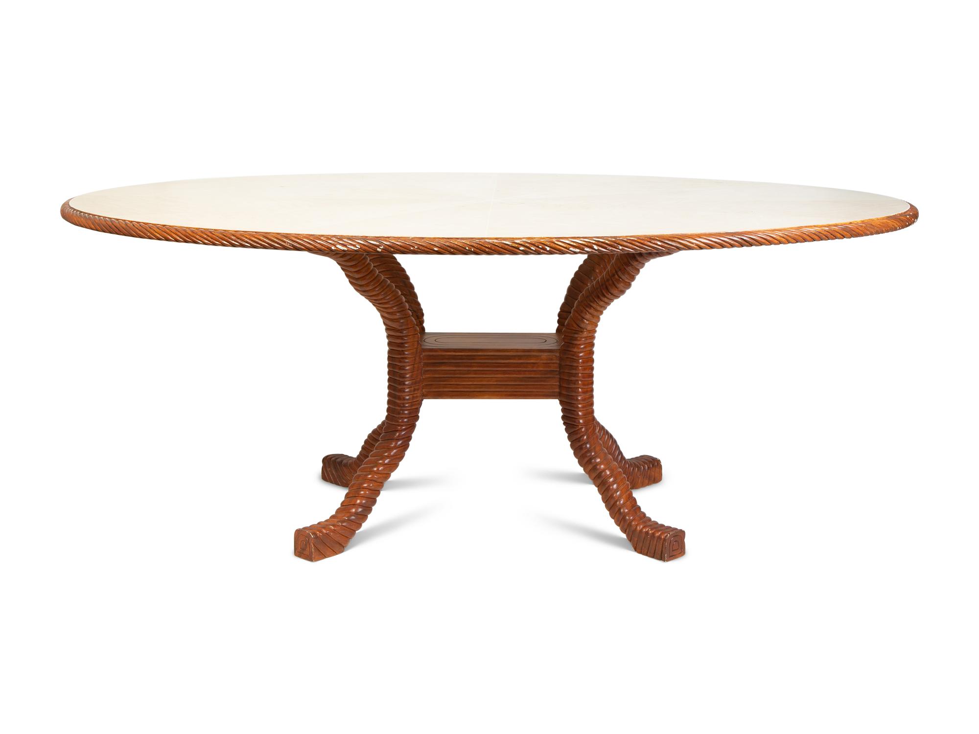 An Italian Faux-Painted and Rope Carved Dining Table — 20TH CENTURY