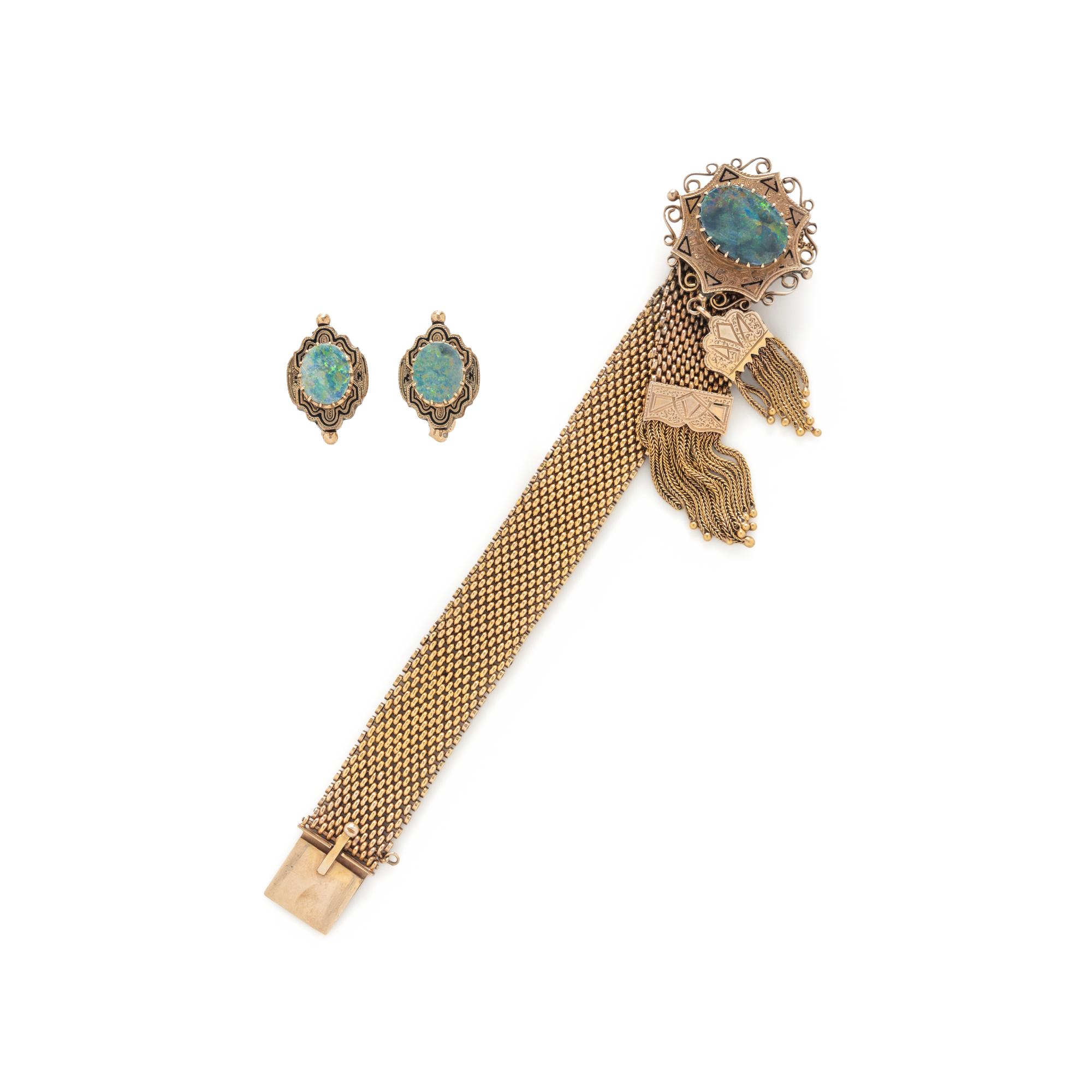 VICTORIAN, BLACK OPAL AND YELLOW GOLD DEMI PARURE