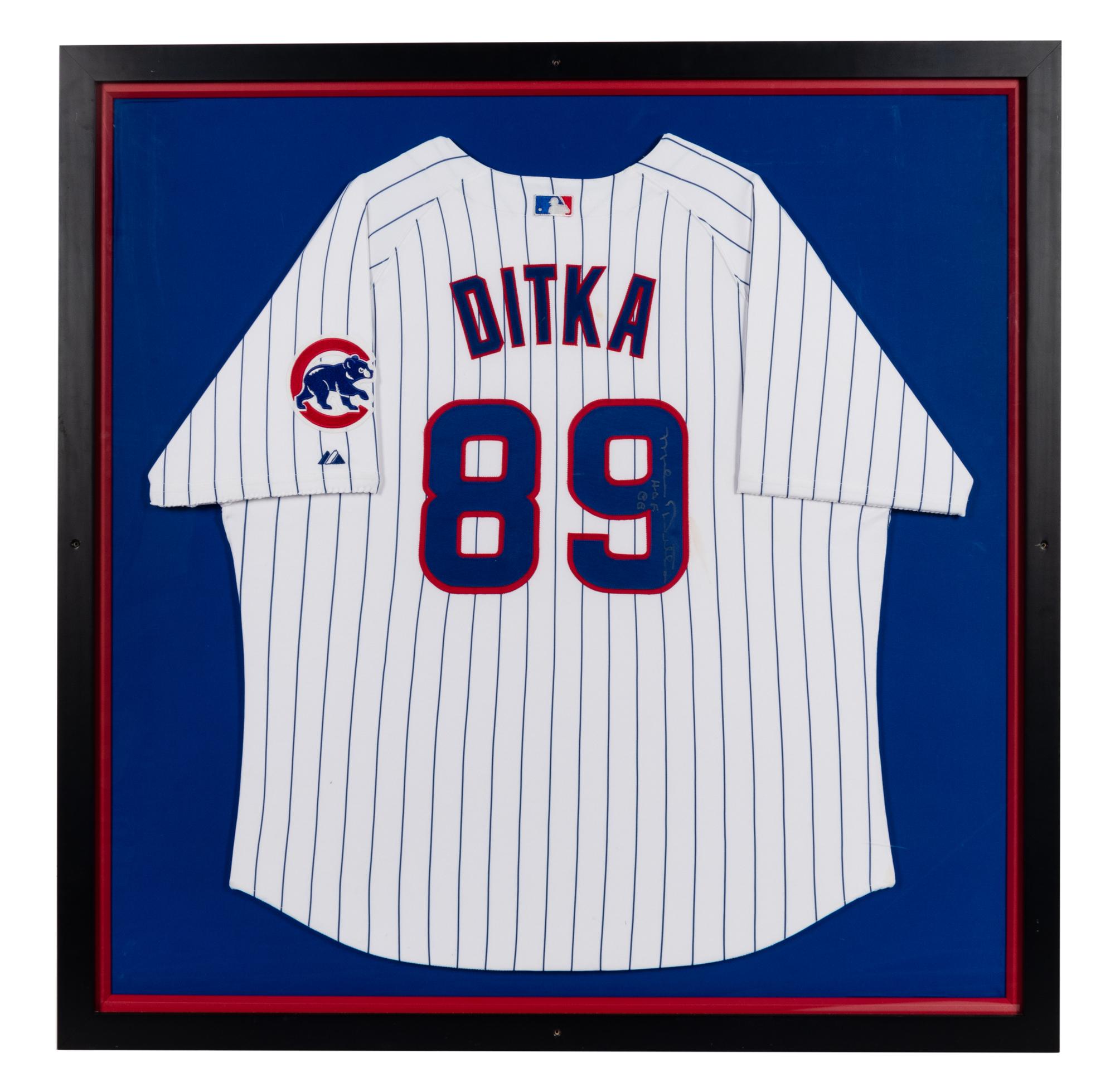 A Mike Ditka Chicago Cubs Signed Autograph Ceremonial Baseball Jersey Presentation Formerly Displayed at Mike Ditka’s Restaurant