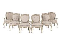 A Set of Six North Italian Rococo Polychrome Painted Armchairs