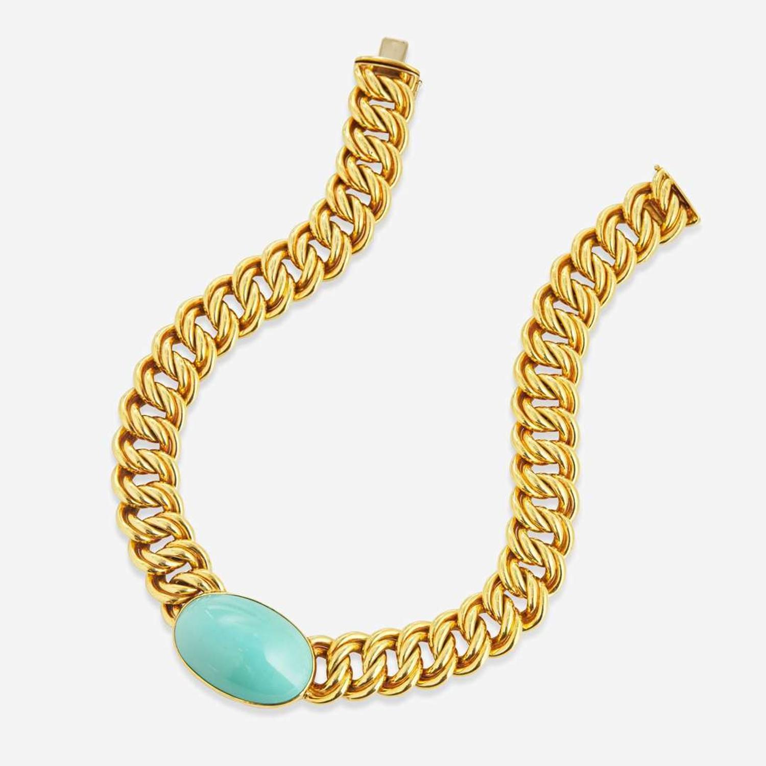 An 18K Yellow Gold and Turquoise Necklace