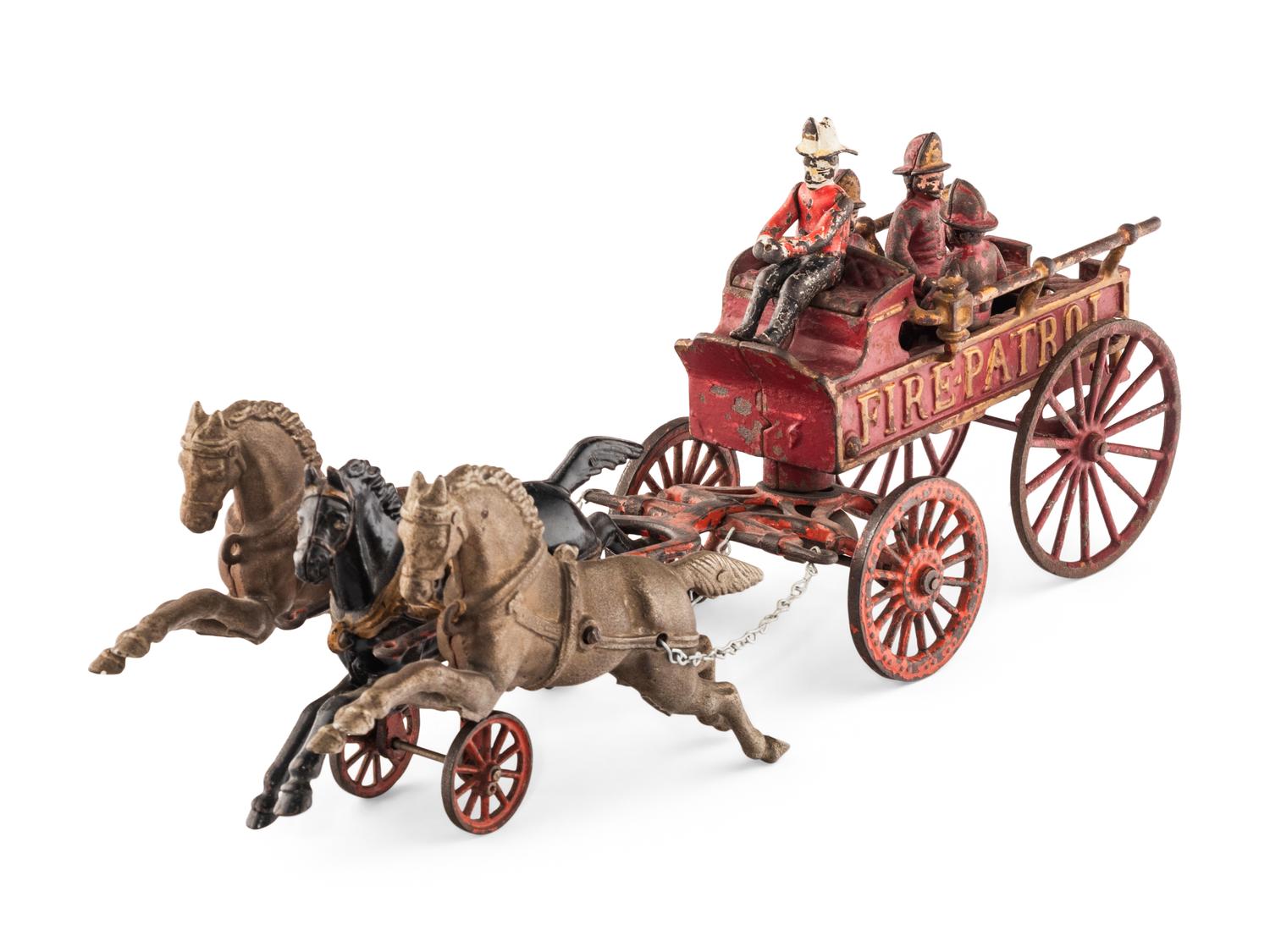 A Hubley Fire Patrol Painted Cast Iron Wagon