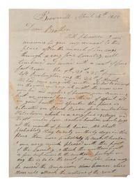 [WAR OF 1812]. Letter describing military movements in Upstate New York, written by Ira Wright. Brownville, 4 April 1813.