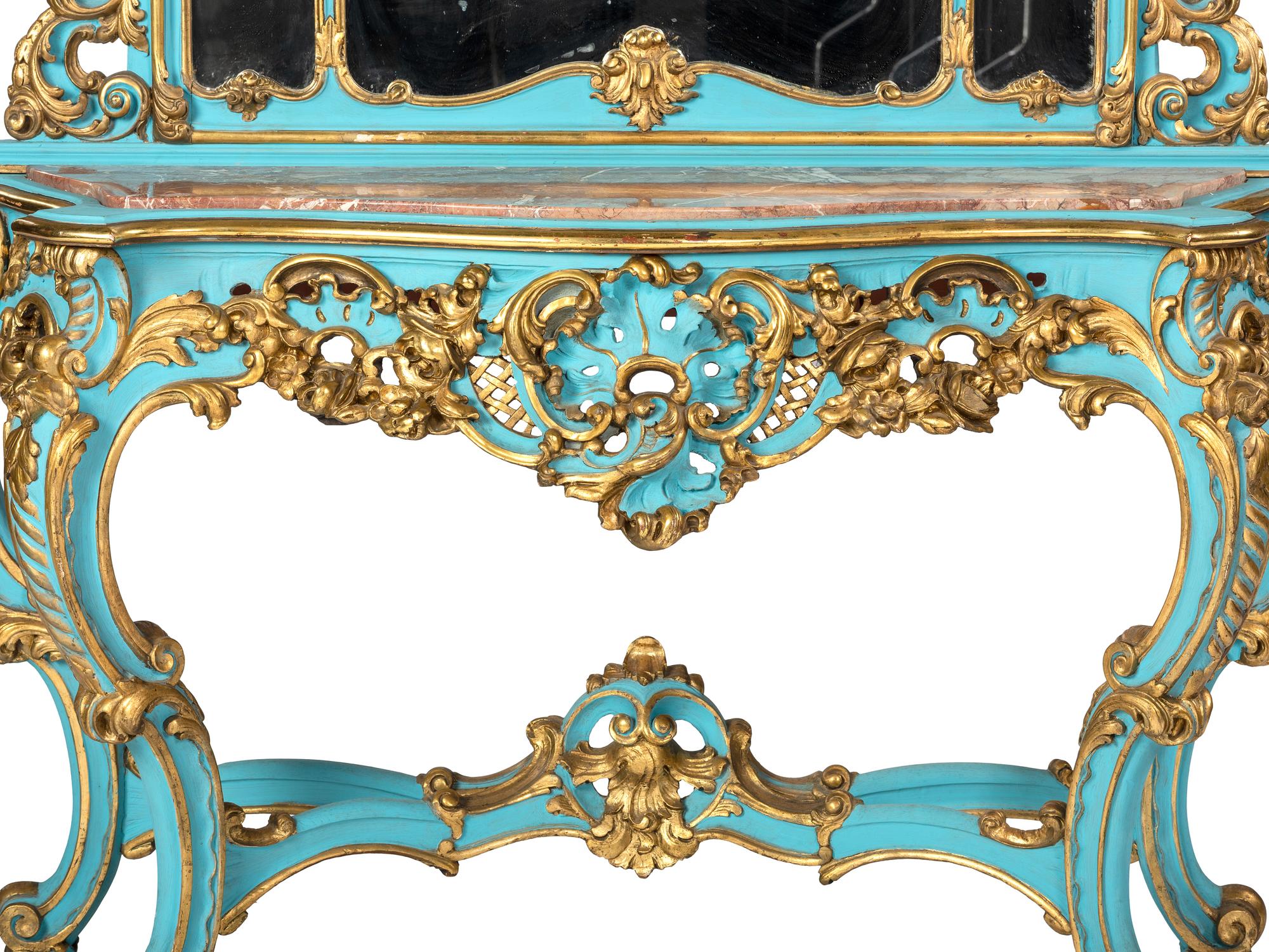 A Painted Italian Baroque Style Console Table and Mirror