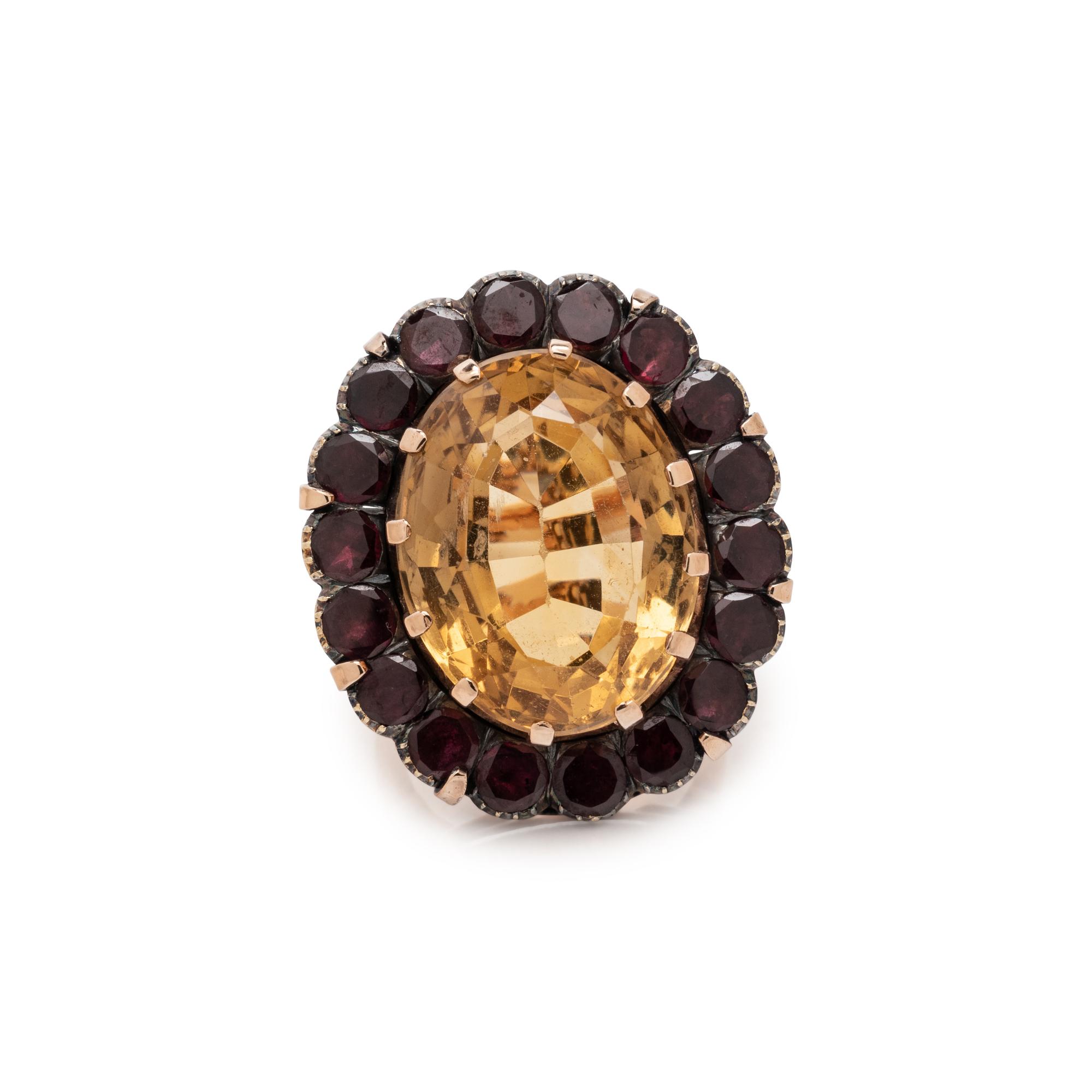 CITRINE AND GARNET RING