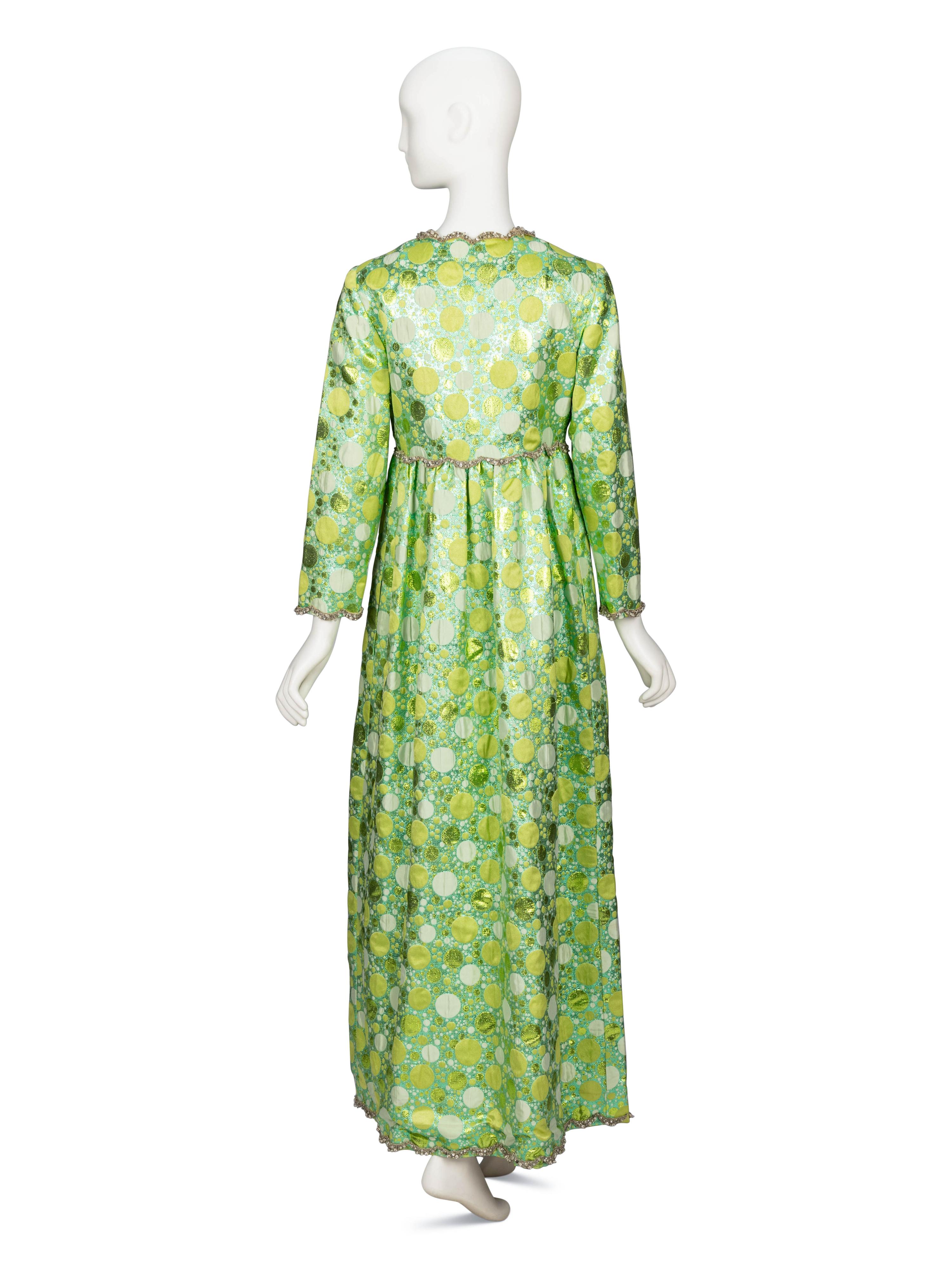 Oscar de la Renta, Green Metallic Jacquard Gown, 1969